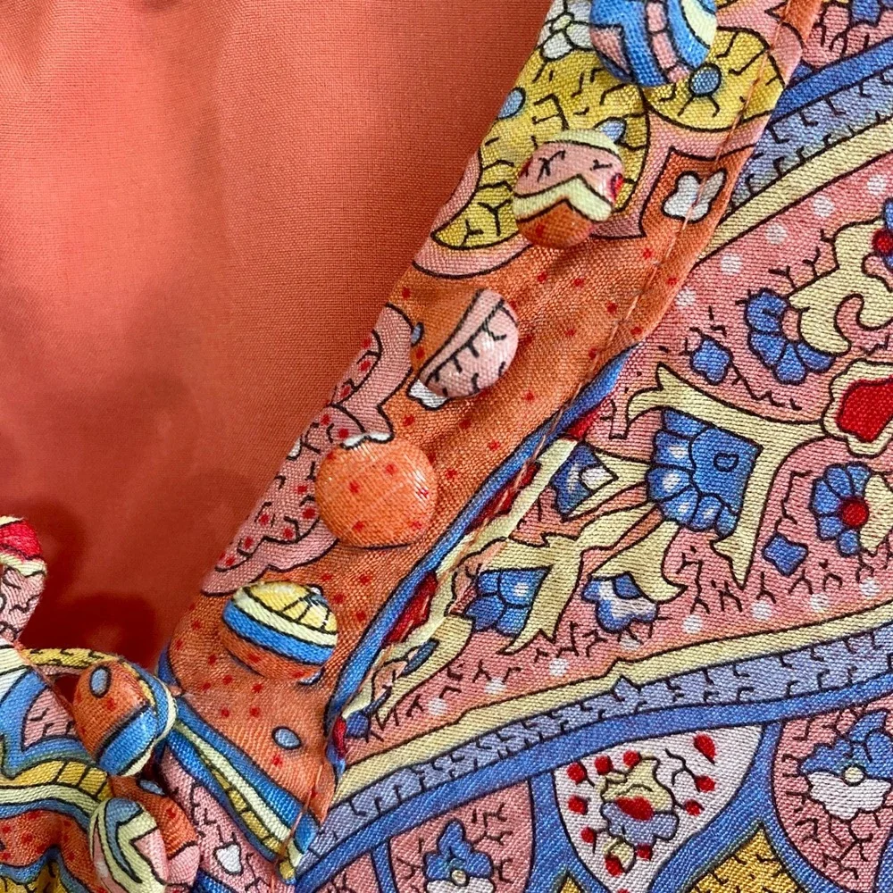 Molly Bracken Paisley V-Neck Midi Dress Coral L Boho Upside‎ Down Label